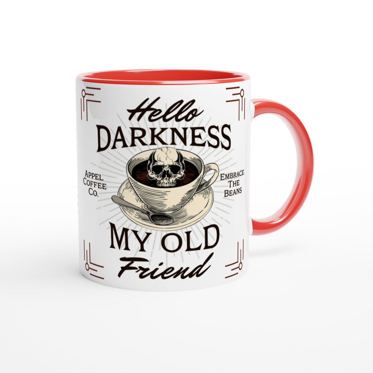 "Hello Darkness" White 11oz Ceramic Mug with Red Inside